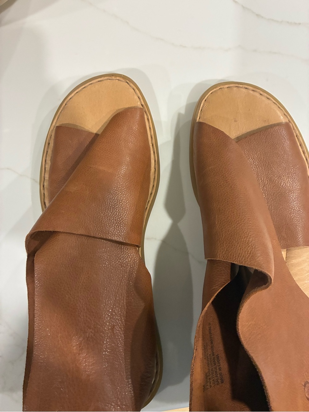 Born Leather Crossover Slide Sandals in Cognac Brown